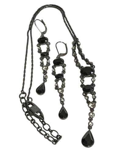 Givenchy Onice Nera Y Goccia Orecchino Collana Set Gioielli Gunsmoke Metallo Vintage