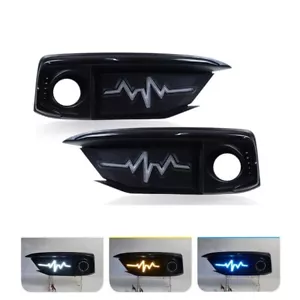 For Honda Civic 2019-2021 Glossy Black Led DRL Front Bumper Fog Light Tri-Color - Foto 1 di 12