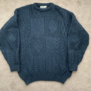 Aran Crafts Fischer Pullover Herren XXL Wolle blau gefleckt Grobstrick Zopfmuster Hütte - Bild 1 von 7