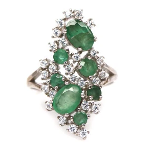 925 Plata de Ley 5x 7Mm. Esmeralda Verde & Blanco Circonita Anillo Tamaño 6.75 - Imagen 1 de 4