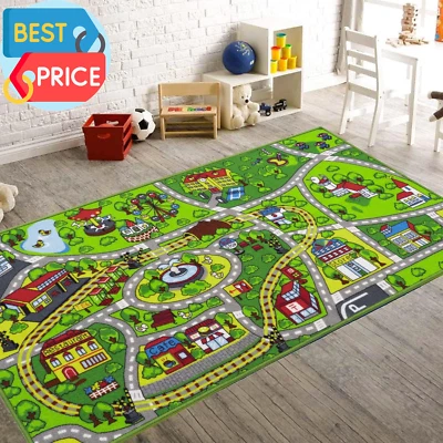 Car Rugs for Kids,Train and City Rug,Road Rug,Non Slip Car Mat for Kids,Washable - Image 1 of 4