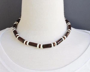 Holzperlen Choker Halskette dehnbar Chokerkragen 15,5" lang Surfer Skater - Bild 1 von 4