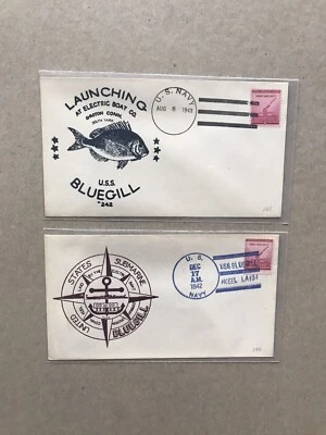 US WWII Naval Cover +US Submarine #242 +USS Bluegill =Launch +Keel Laid Cachet - Image 1 of 2