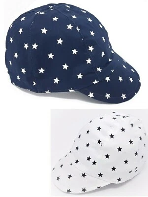 Bebé Niños Blanco Marino Estrellas de Verano Gorra Sombrero 100% Algodón Forrado 0-3-6-12-18m Foto 1 de 3