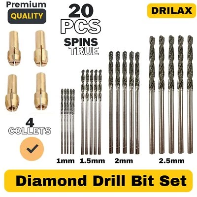 Drilax 24pc Diamond Drill Bit Set for Dremel | Glass, Stone, Shell, Jewelry DIY