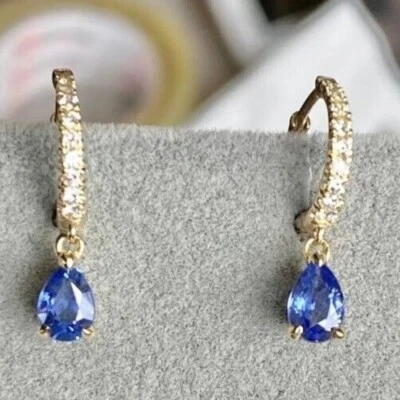 Brinco com clipe de gota de tanzanita simulado corte pera 2 quilates folheado a ouro amarelo 14K - Imagem 1 de 4