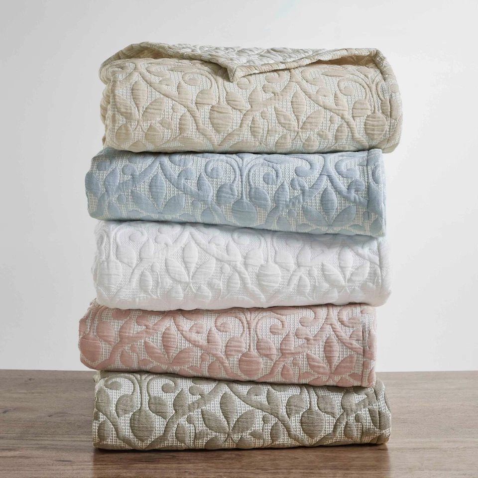 Vineyard Cotton Blend Medium Weight Matelasse Floral Woven Coverlet or Throws - Image 1 of 4