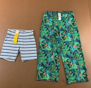 Art Class Girls Size 10 Blue Striped PJ Shorts Green Palm Mesh Pants 2 Piece NWT - Picture 1 of 9