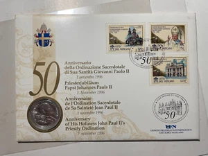 1996 Busta 500 Lire Argento 50° Ordinazione Sacerdotale Giovanni Paolo II Folder - Picture 1 of 7