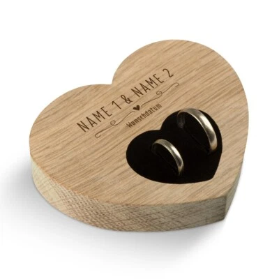 Hochzeit Ringkissen Herz individuell 10x8,5cm Eichenholz - Küssendes Paar - Bild 1 von 4