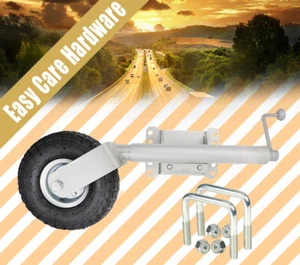 Swing Up 10" Inflated Rubber Pneumatic Jockey Wheel 340KG 750Lb pump up U Bolt - - Picture 1 of 12