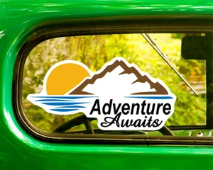 2 ADVENTURE AWAITS DECALs Sticker Nature For Car Window Bumper Laptop RV - Picture 1 of 1