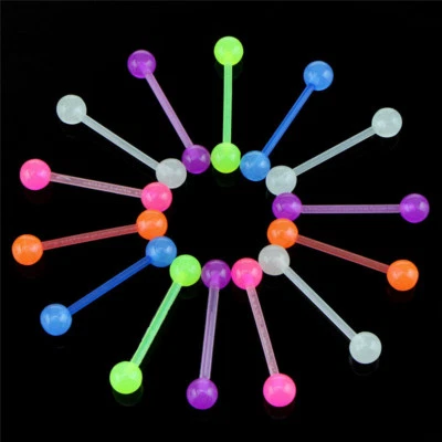 20pcs Luminous Ball Flexible Barbell Stud Tongue Ring Bars Piercing Body - Image 1 of 4