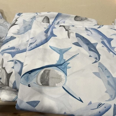 Pottery Barn Kids SHARK Frenzy Set: Duvet Cover, Sheets, Pillow Cases QUEEN Size - Image 1 of 4