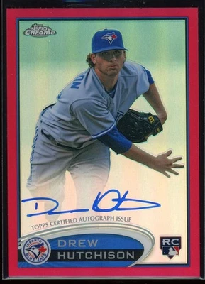 2012 TOPPS CHROME DREW HUTCHISON ROOKIE RED REFRACTOR AUTO /25 #193 BLUE JAYS RC - Image 1 of 2