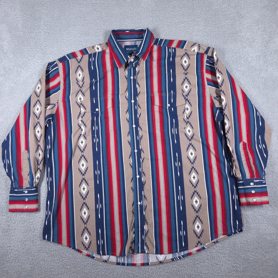 Vintage Wrangler Shirt Men's XL Aztec Striped Pearl Snap Long Sleeve Western - Image 1 of 4