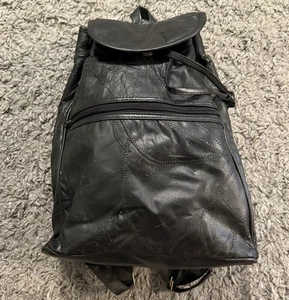 Zaino patchwork pelle vintage anni 90 retrò nero punk zaino cinch cravatta borsa Y2K - Foto 1 di 10