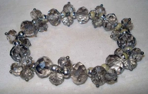 Vintage Smoke Silver Tone Faceted Round Beads Stretch Costume Jewelry Bracelet - Bild 1 von 2