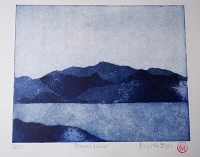 Blaues Land Original Aquatinta Radierung handsigniert 19,5 x 24,5 cm Kochelsee - Bild 1 von 4