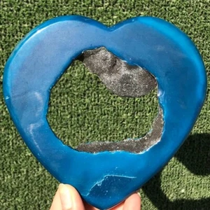 285G Rare Blue Agate Geode Quartz heart Crystal Mineral specimen Healing - Picture 1 of 12