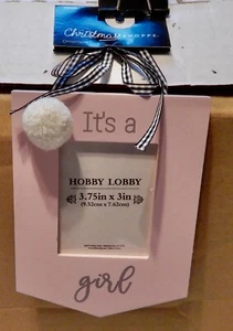 Wood Picture Frame Its A Girl Pink 3.75" x 3” Picture 6” x 5” Frame Hanging 272Q - Picture 1 of 4