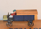 Miniature PAINTED WOODEN CAR Delivery Truck Driver Metal Wheels Folk Art