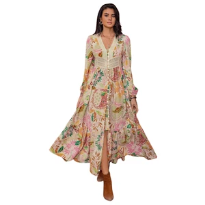 Rustty Dustty Bohemian Womens Floral V-Neck Lace Maxi Dress - Size XXL - NWT - Picture 1 of 11