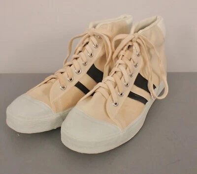 Para hombres De Colección Nos Años 70 80 Beige Rayas Lona Tenis/Zapatos Atléticos Talla 9.5 Foto 1 de 4