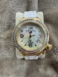 New-SWISS LEGEND NEPTUNE MOP DIAMOND BEZEL CERAMIC & GOLD 43mm QUARTZ WATCH - Picture 1 of 11