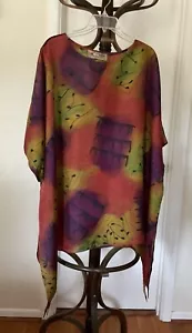 JR Collection- What Women Wear- 90's Silk Handpainted- Tunic -Abstract Art - Picture 1 of 12