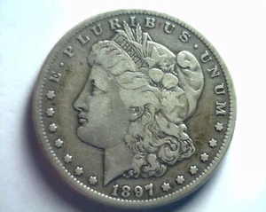 1897-S MORGAN SILVER DOLLAR VERY FINE+ VF+ NICE ORIGINAL COIN BOBS COINS - Picture 1 of 2