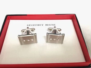 $72 Geoffrey Beene Mens Silver Square Cufflinks Formal Wedding Dress Wrist Cuffs - Picture 1 of 1