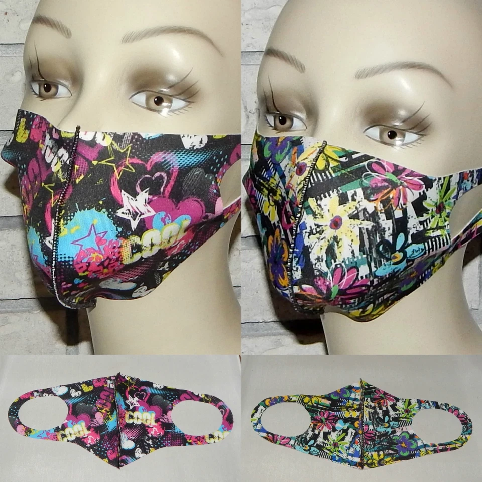 LOT OF 2 ARTISTIC TRENDY DESIGNS WASHABLE REUSABLE STRETCH FACE MASK INDIANA - Image 1 of 1