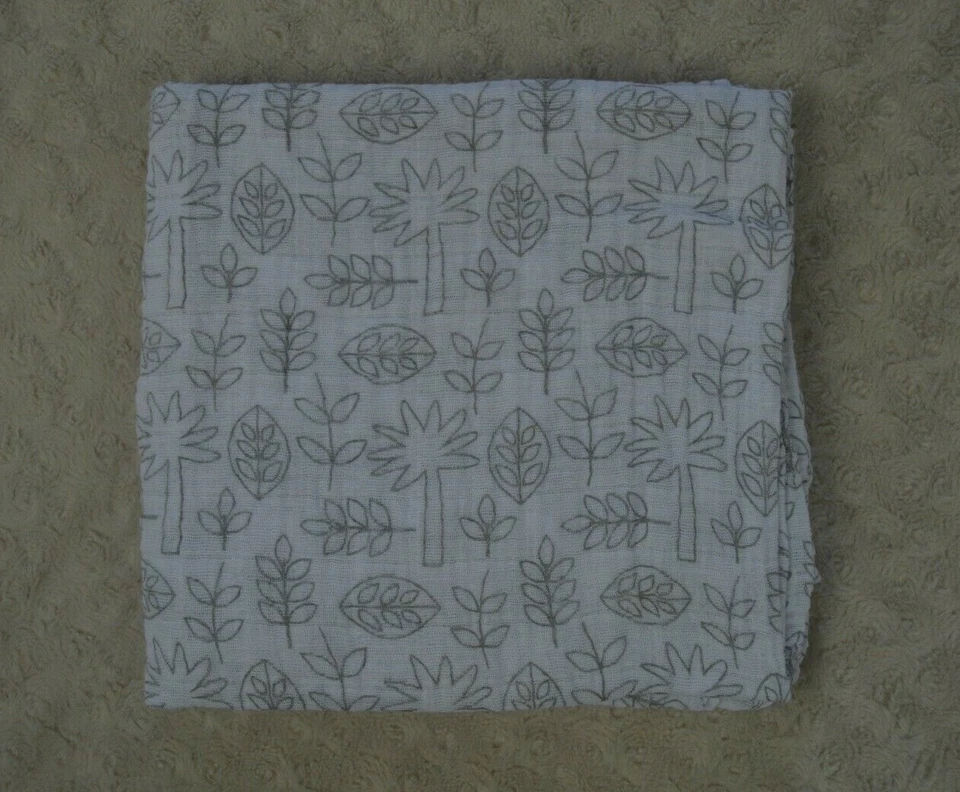 Manta Bananafish hoja de palmera bebé gris blanco hojas de muselina Foto 1 de 4