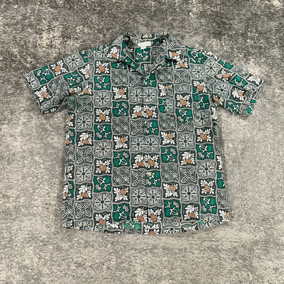 Vintage Malihini Hawaiian Shirt Mens XL Green Tiki Sea Turtle Print 70s 80s USA Foto 1 de 4