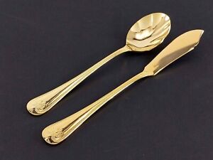 Supreme ABBEY SHELL Butter Knife Sugar Spoon Stainless Gold Electroplate Towle 