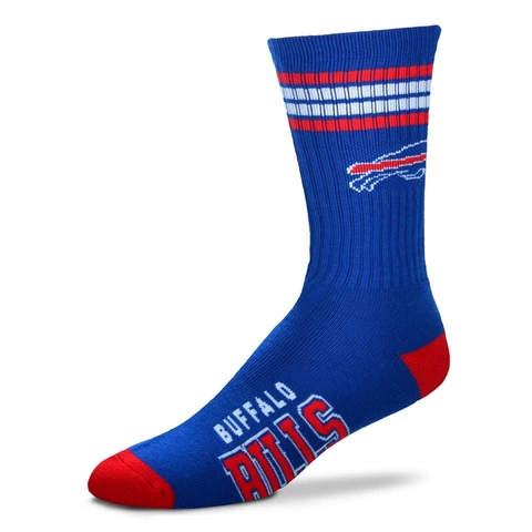 Buffalo Bills Crew Socks Large Size 10 to 13    4 Stripe Cover