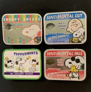 Vintage*RARE*4*Metal Tin*Snoopy*Charlie Brown*Woodstock*Candy Tins*CollectorGift - Picture 1 of 5