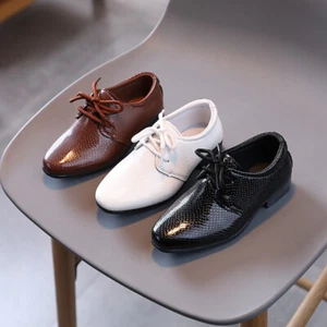 BOYS BLACK SMART DRESS UP SCHOOL SHOES KIDS WEDDING FORMAL TODDLERS PARTY SHOES - Picture 1 of 15