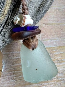 Genuine Sea Glass Necklace Men Women Teen Braid Hawaii Puka Shell Multi-color - Picture 1 of 6