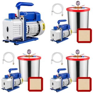 9 CFM 1 HP Rotary 2 Stage Vacuum Pump Refrigerant Gauges Tools Air Condition - Picture 1 of 110