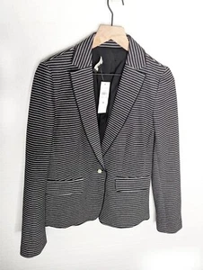 NWT Ann Taylor Women's Birdseye Knit Navy/White Striped Blazer Size 6 - Picture 1 of 8