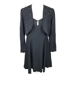 FILIGREE LTD Womens Sz 10-12 Black Evening Dress Spaghetti Strap Matching Blazer - Picture 1 of 10