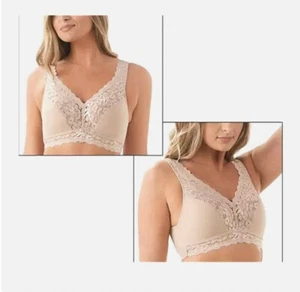 Breezies Set di due reggiseni morbidi in pizzo beige taglia XS - Foto 1 di 8
