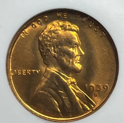1939 S Lincoln Wheat Cent NGC MS67 RED super nice - Image 1 of 4