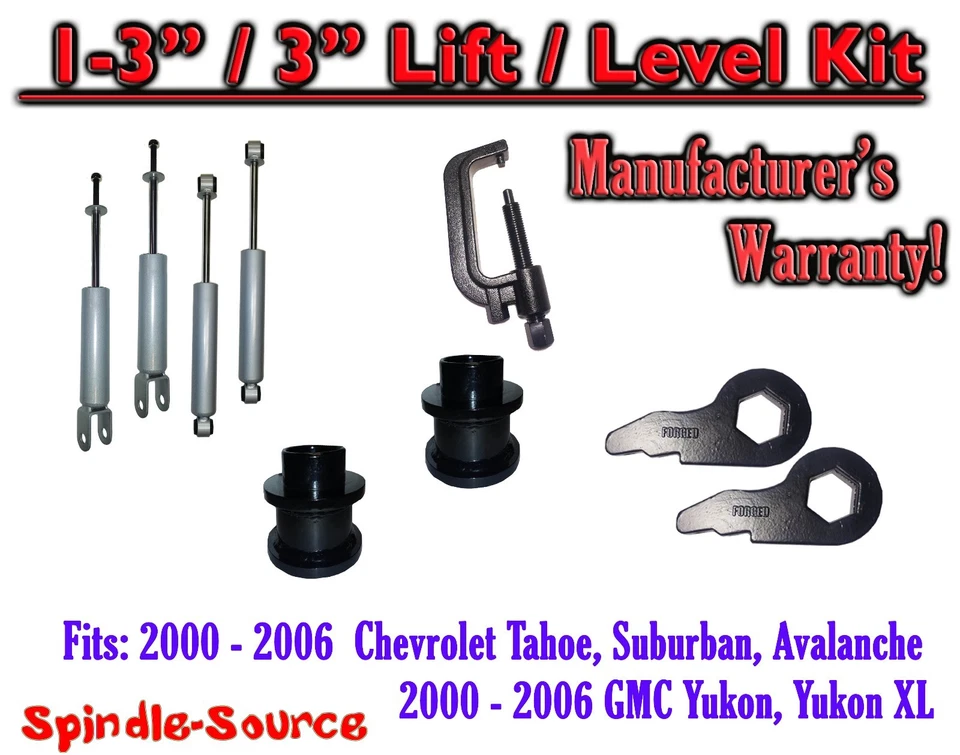 Llaves de 1-3" / Kit de herramientas de nivelación de 3" + amortiguadores para 00 - 06 Chevy GMC 1500 SUVs tahoe Foto 1 de 1