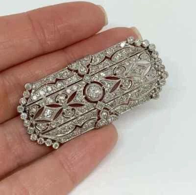 Broche de boda Art Deco de circonita cúbica blanca corte redondo simulado de 7,24 quilates para mujer en plata 935 Foto 1 de 4