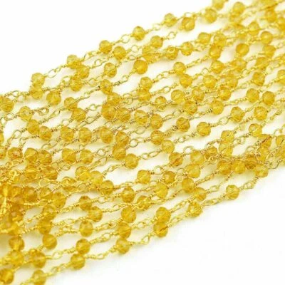 3-4mm Round Bead Yellow Citrine Gold Wire Wrap Rosary Chains DIY Jewelry 3 Feet - Image 1 of 4