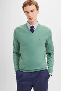 Men's Carolina Herrera V-Neck Sweater, style#91CH760305301, size L, color Green - Picture 1 of 8