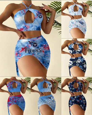 Tennessee Titans Womens Bikini Set 2 Piece Summer Beach Halter Swimwear Suit Cover